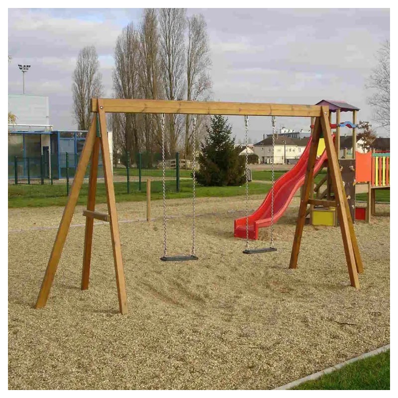 Balançoire tout bois avec 2 balançoires